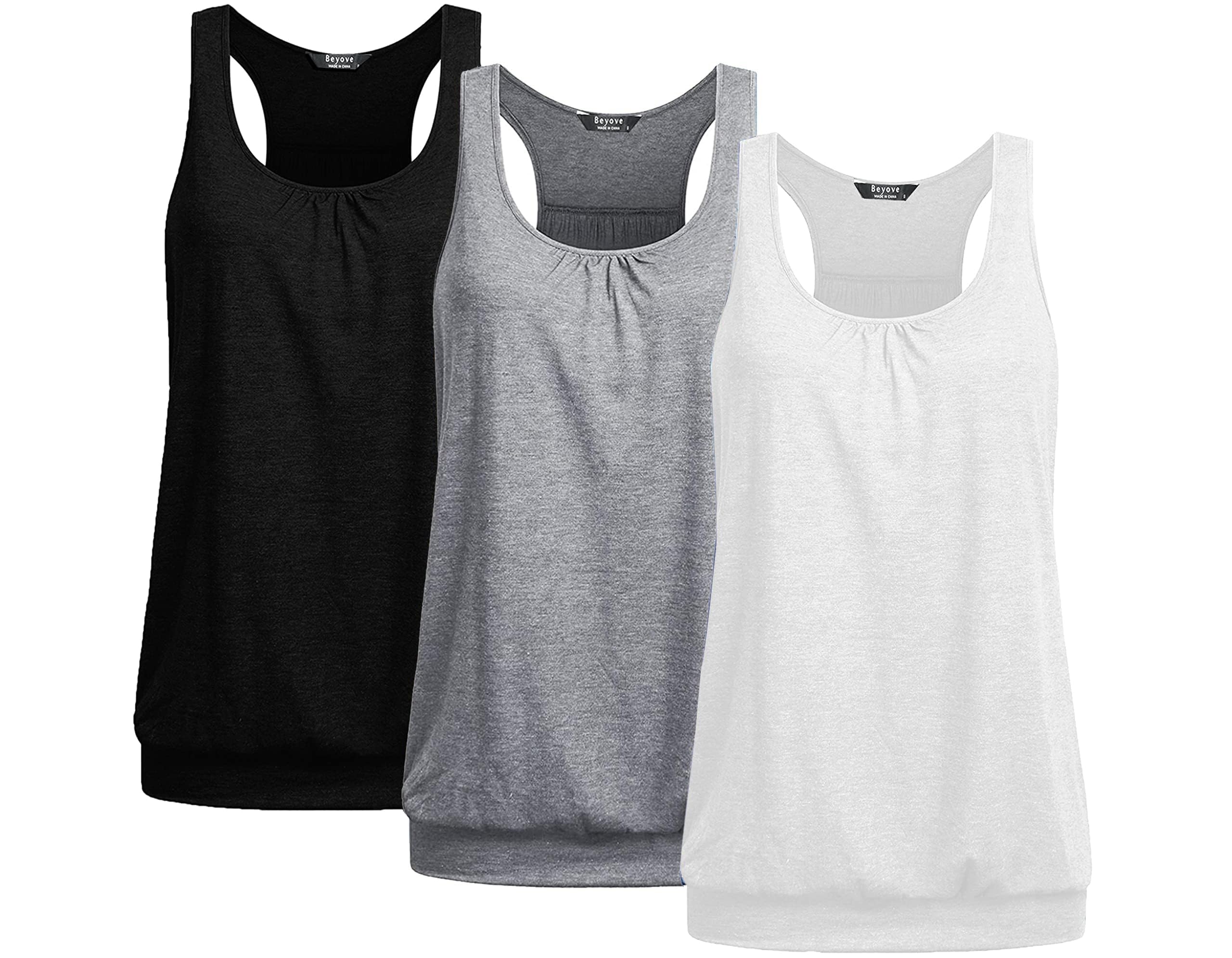 Beyove Women’s 3-Pack Plus-Size Racerback Yoga Tank Tops