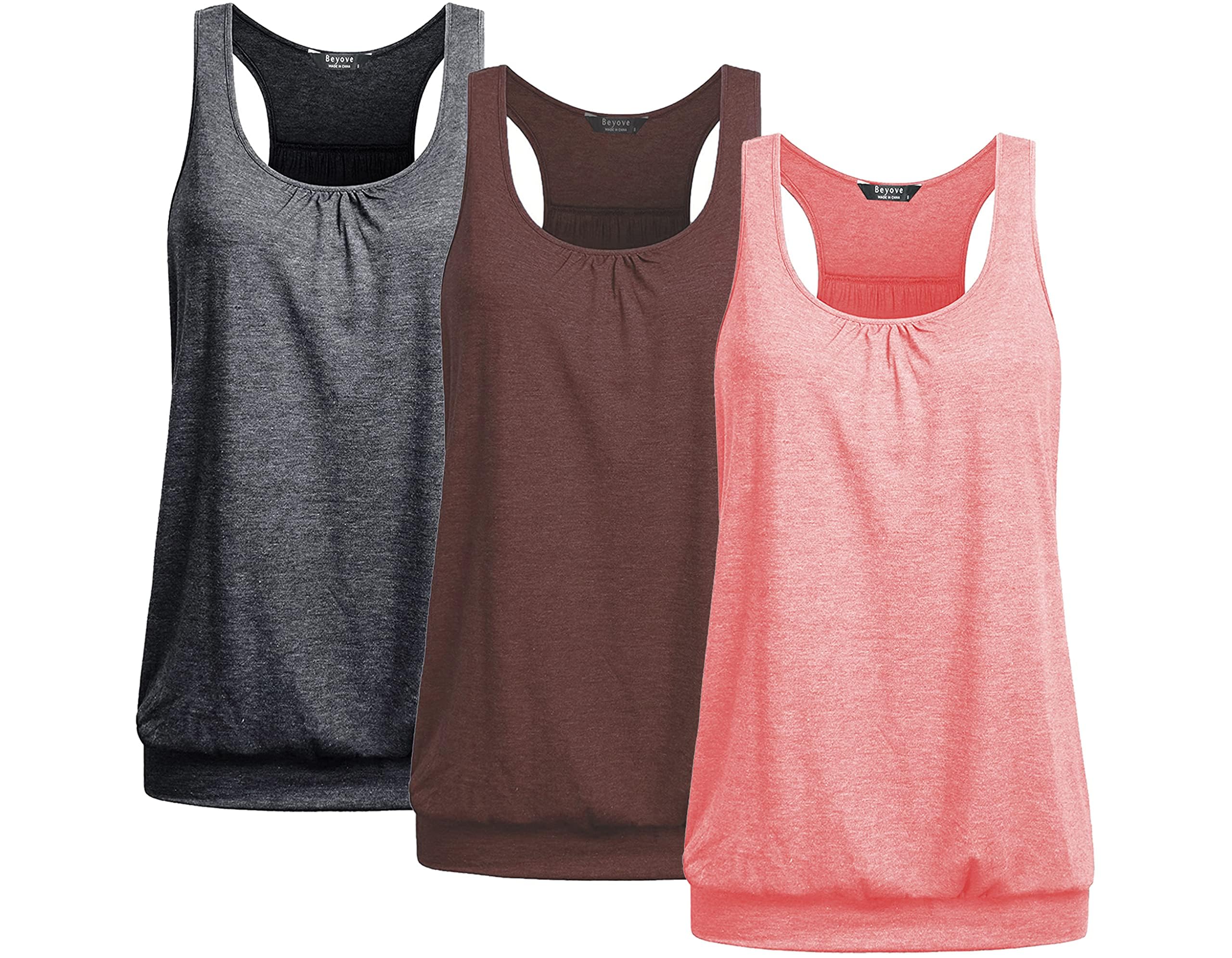 Beyove Women’s 3-Pack Plus-Size Racerback Yoga Tank Tops