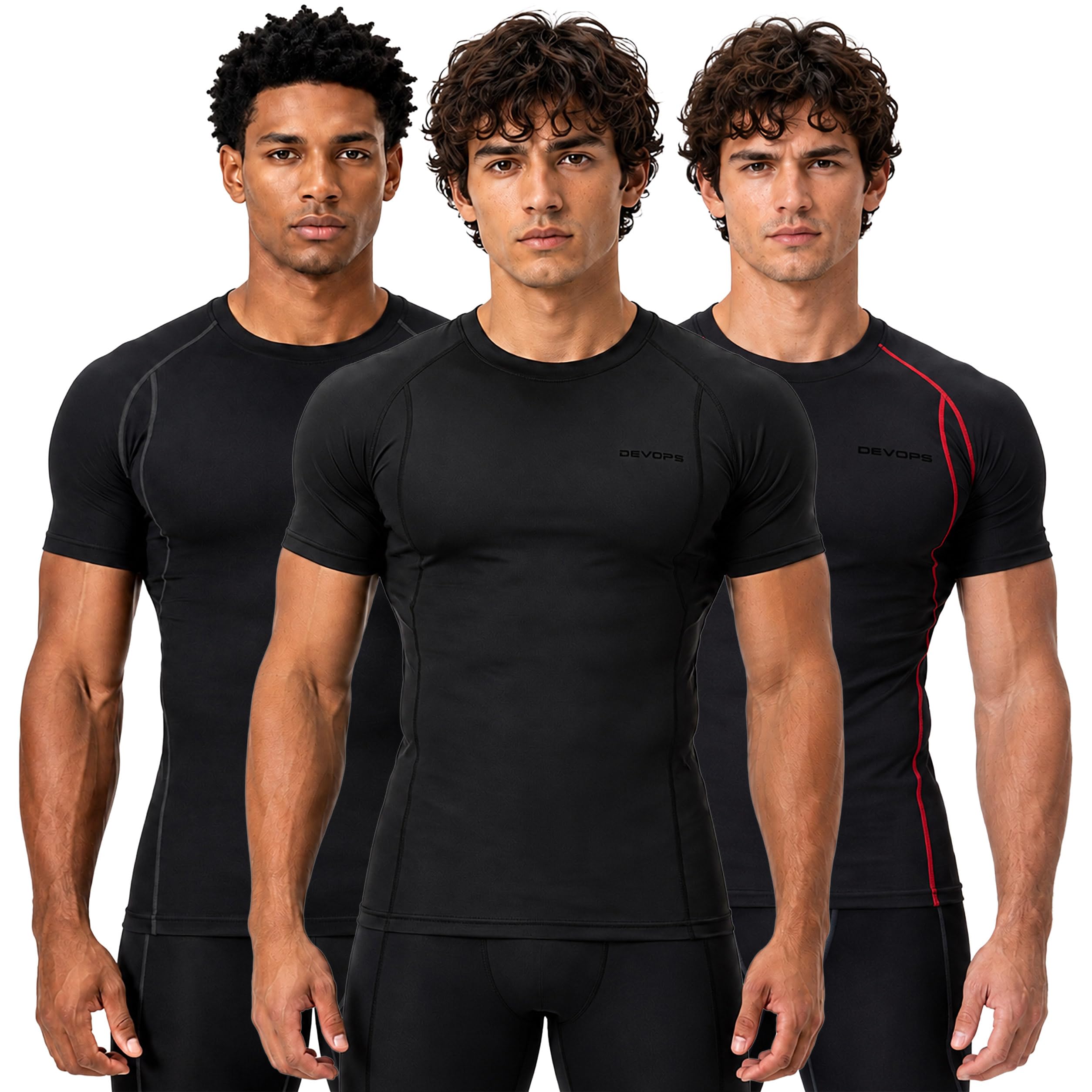 DEVOPS 3 Pack Men's Cool Dry Compression Baselayer Short Sleeve Shirts Top