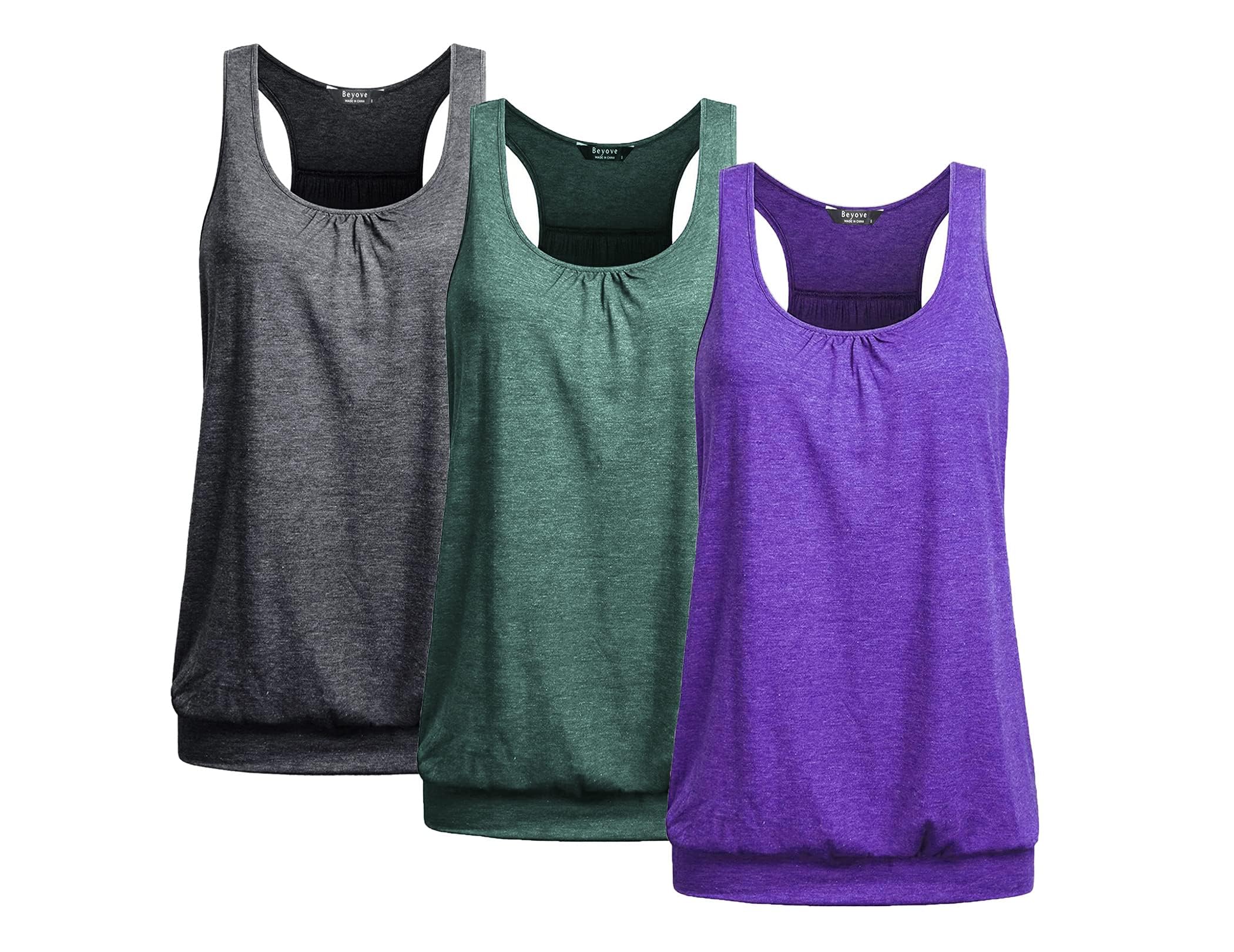 Beyove Women’s 3-Pack Plus-Size Racerback Yoga Tank Tops