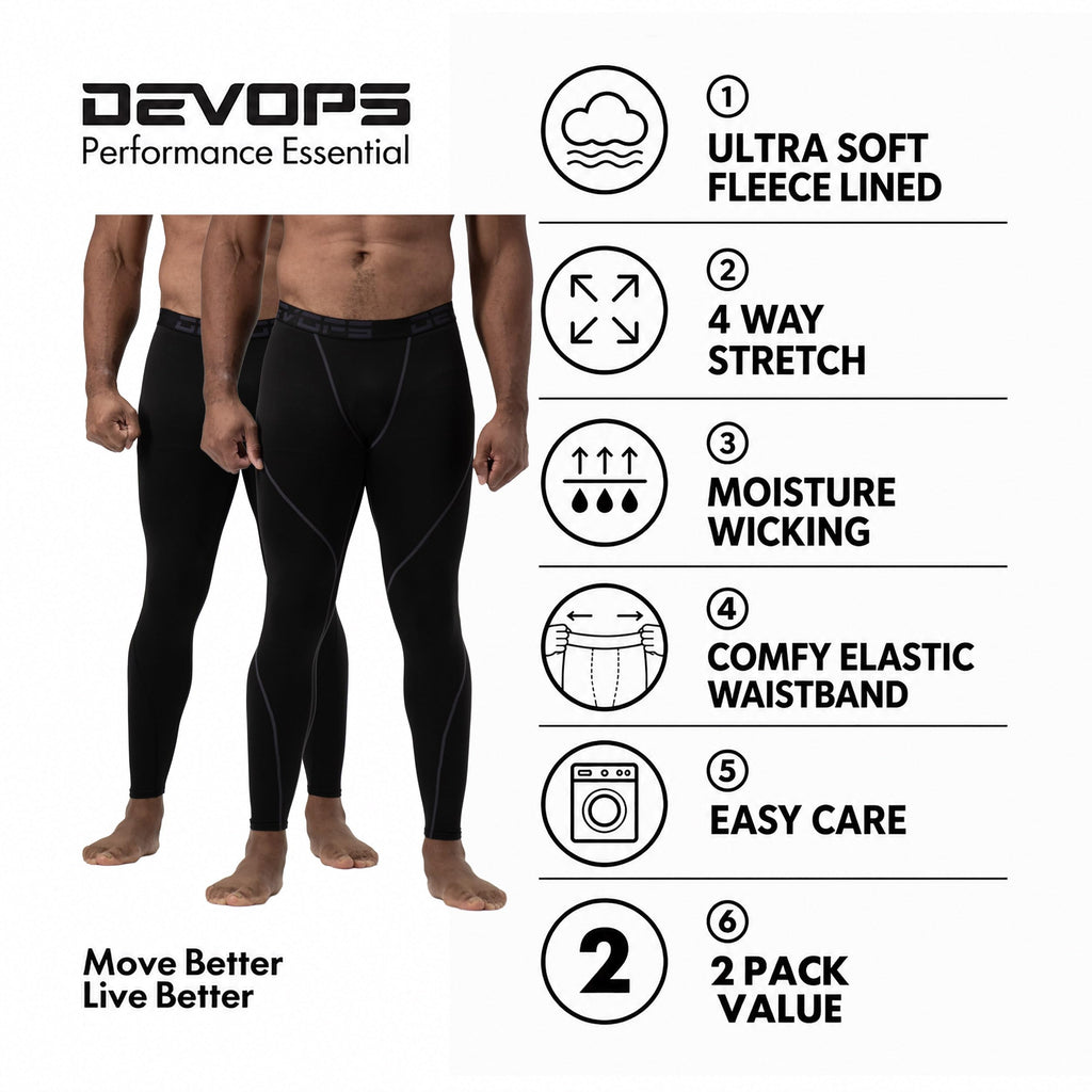 DEVOPS Men’s Fleece Thermal Compression Base Layer Pants