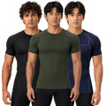 DEVOPS 3 Pack Men's Cool Dry Compression Baselayer Short Sleeve Shirts Top