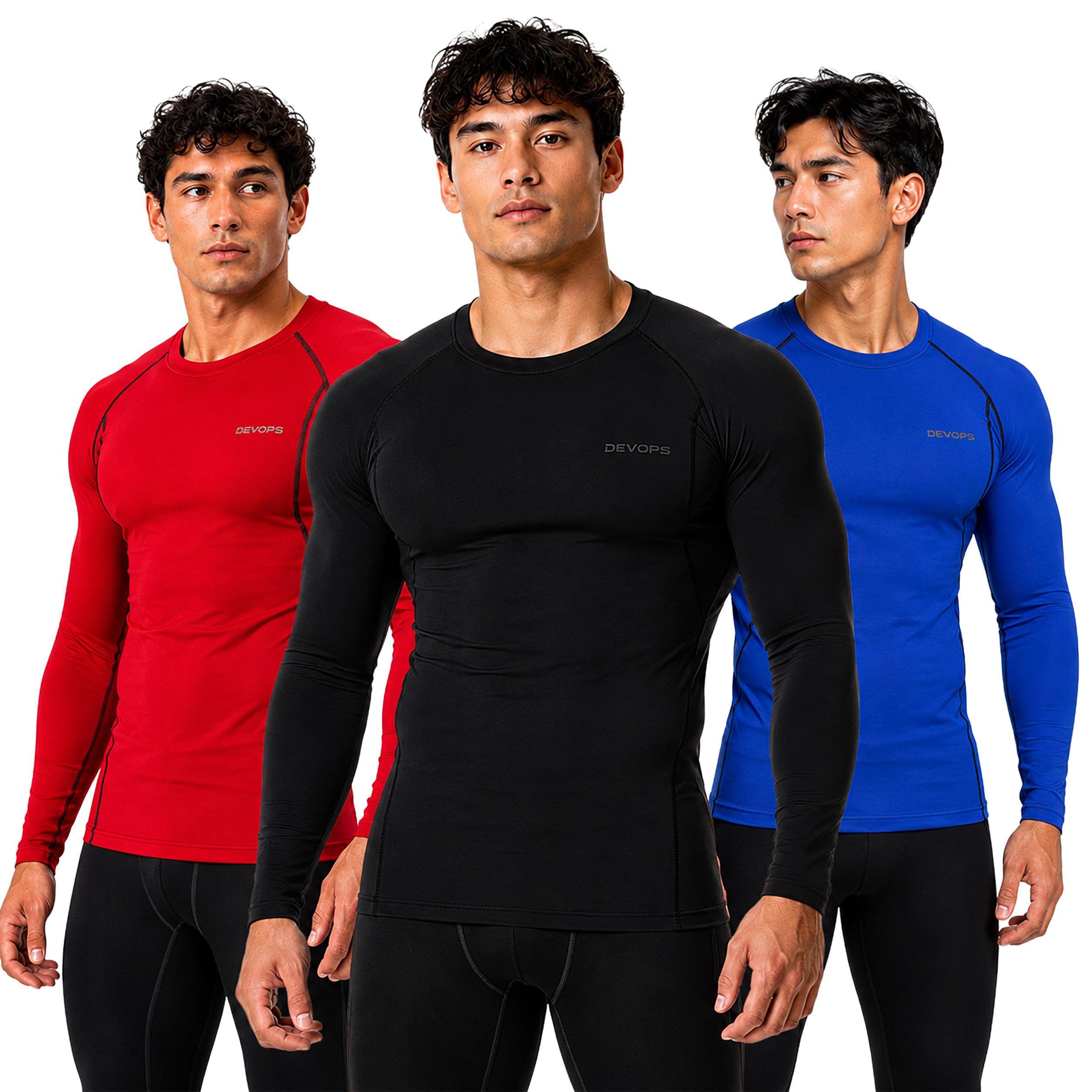 DEVOPS 3 Pack Men's Cool Dry Compression Baselayer Long Sleeve Shirts Top