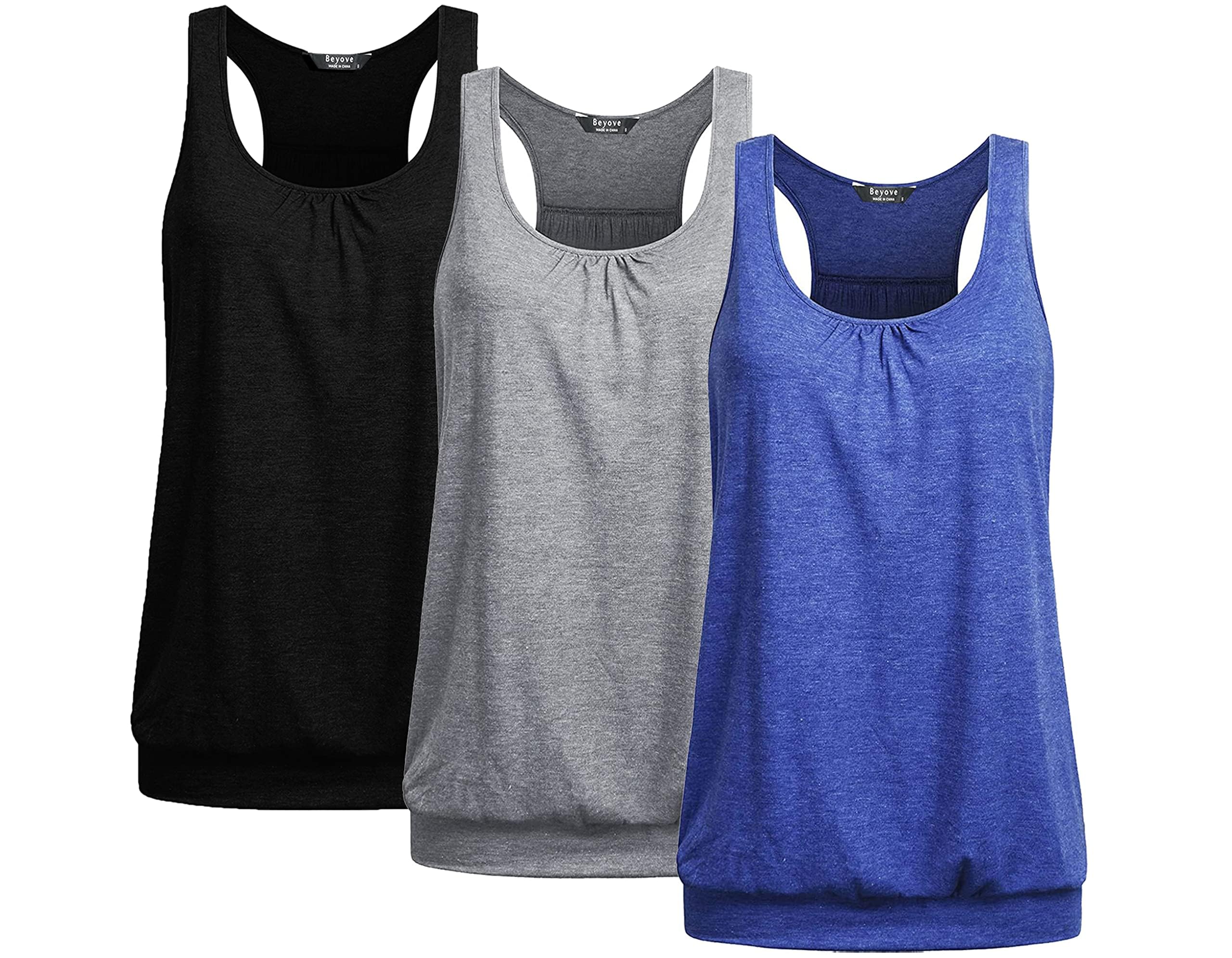 Beyove Women’s 3-Pack Plus-Size Racerback Yoga Tank Tops