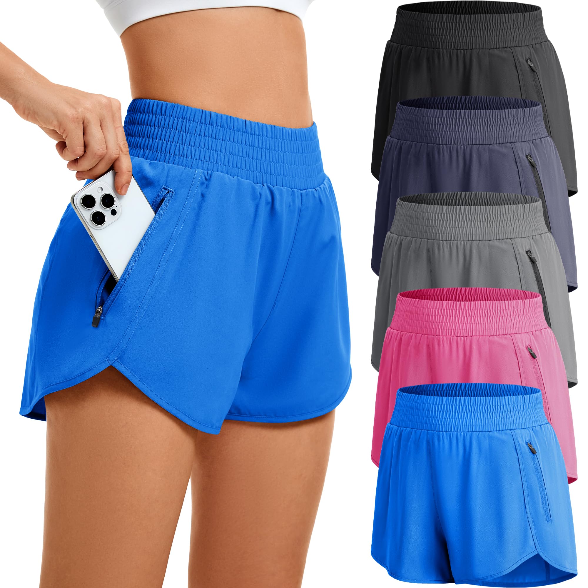 CE' CERDR Women’s 5-Pack High-Waist Athletic Running Shorts