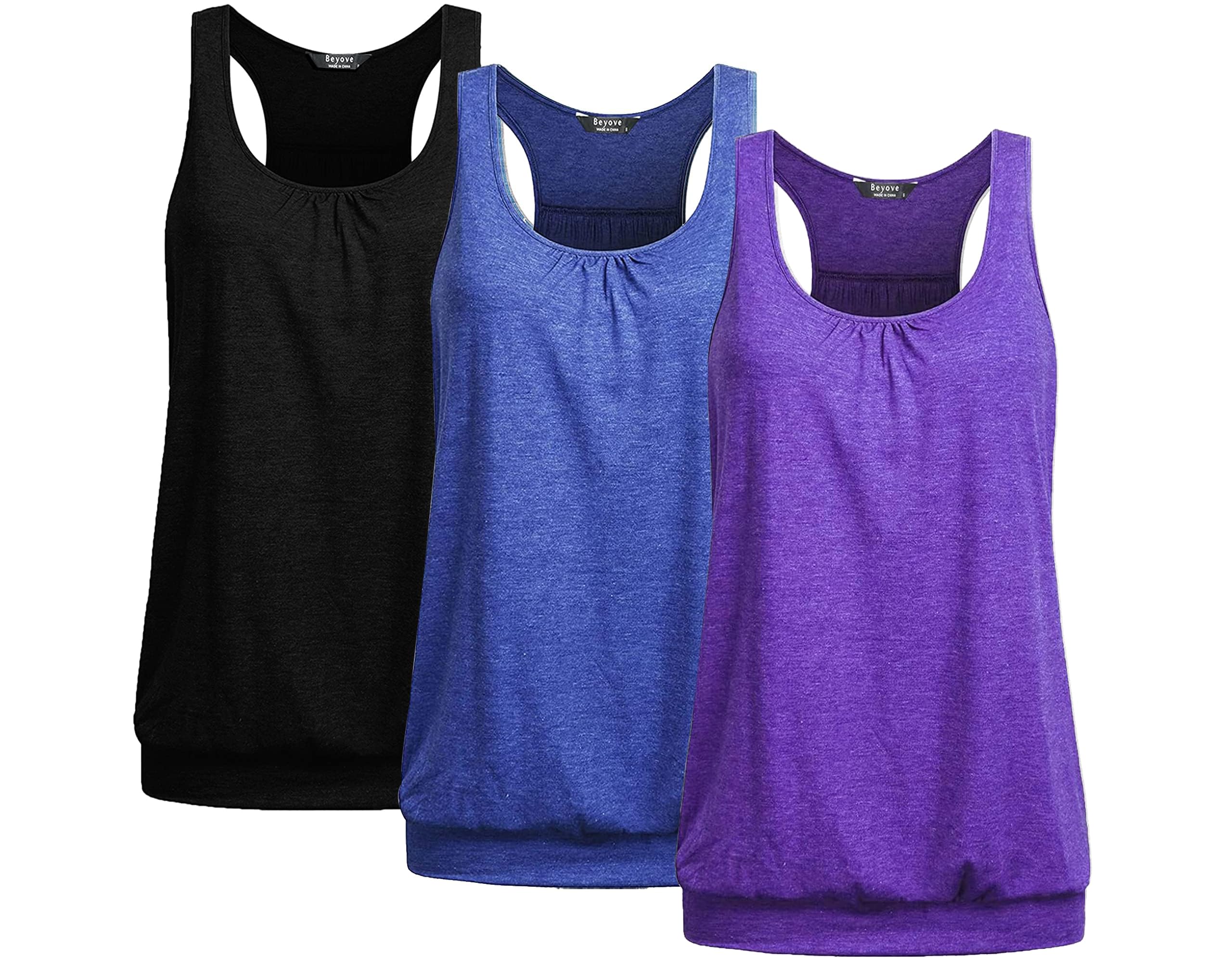 Beyove Women’s 3-Pack Plus-Size Racerback Yoga Tank Tops
