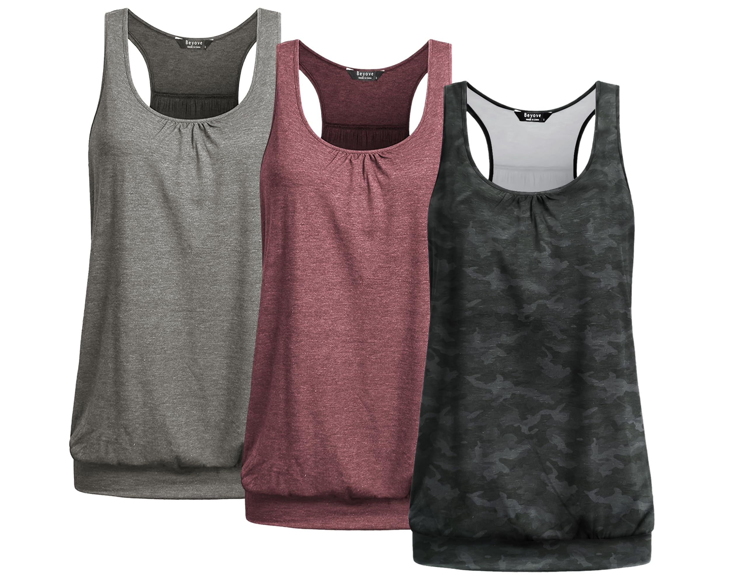 Beyove Women’s 3-Pack Plus-Size Racerback Yoga Tank Tops