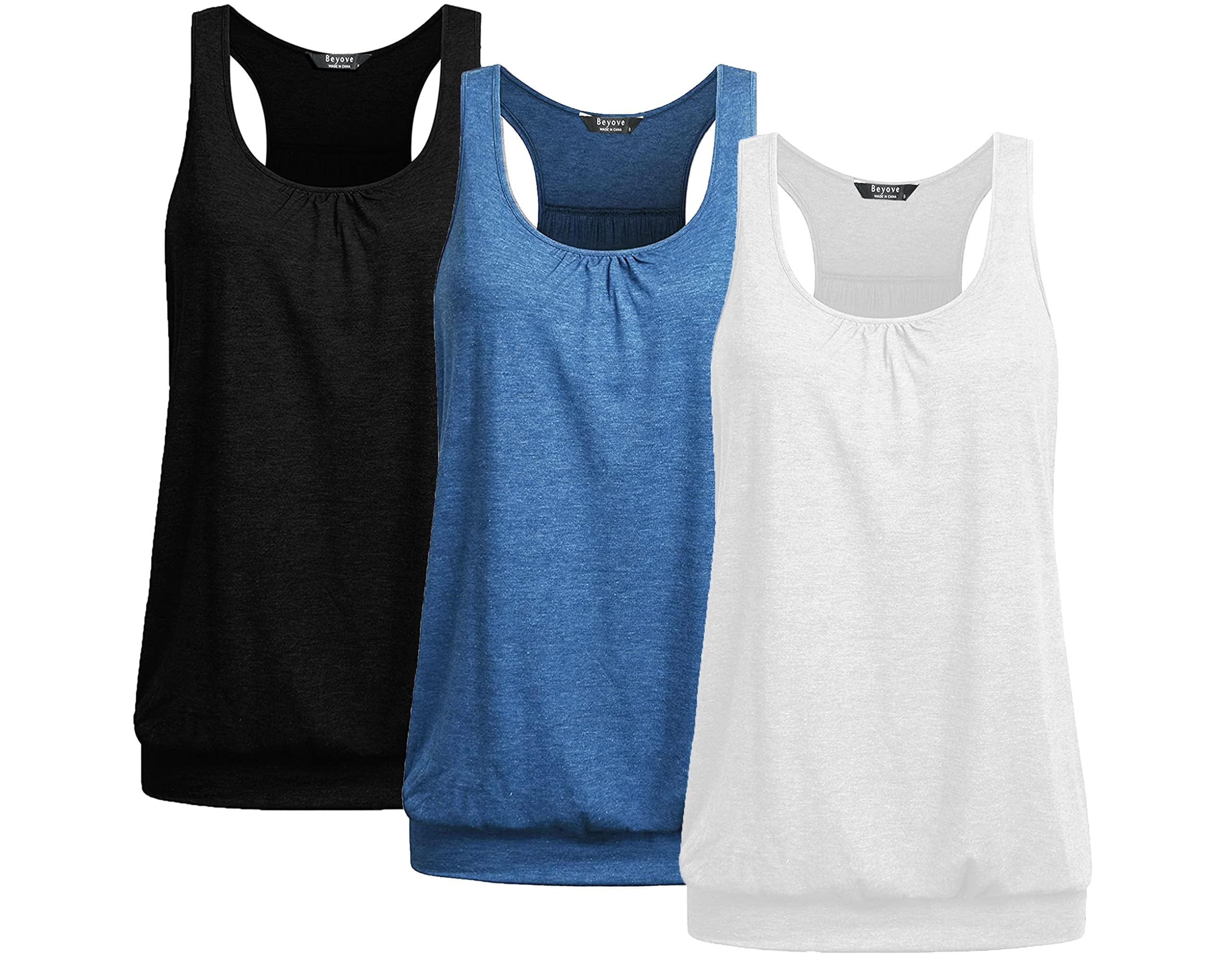 Beyove Women’s 3-Pack Plus-Size Racerback Yoga Tank Tops
