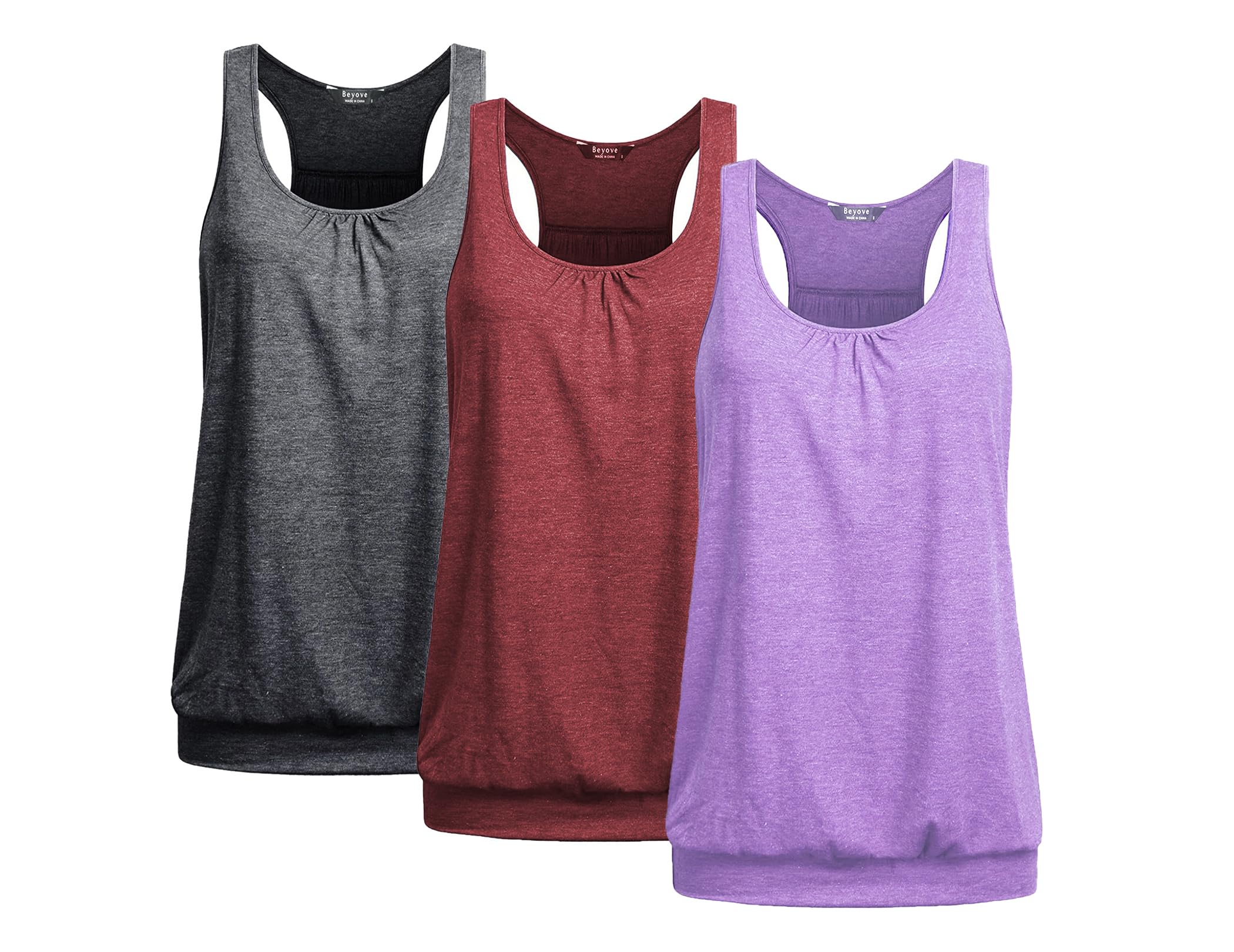 Beyove Women’s 3-Pack Plus-Size Racerback Yoga Tank Tops