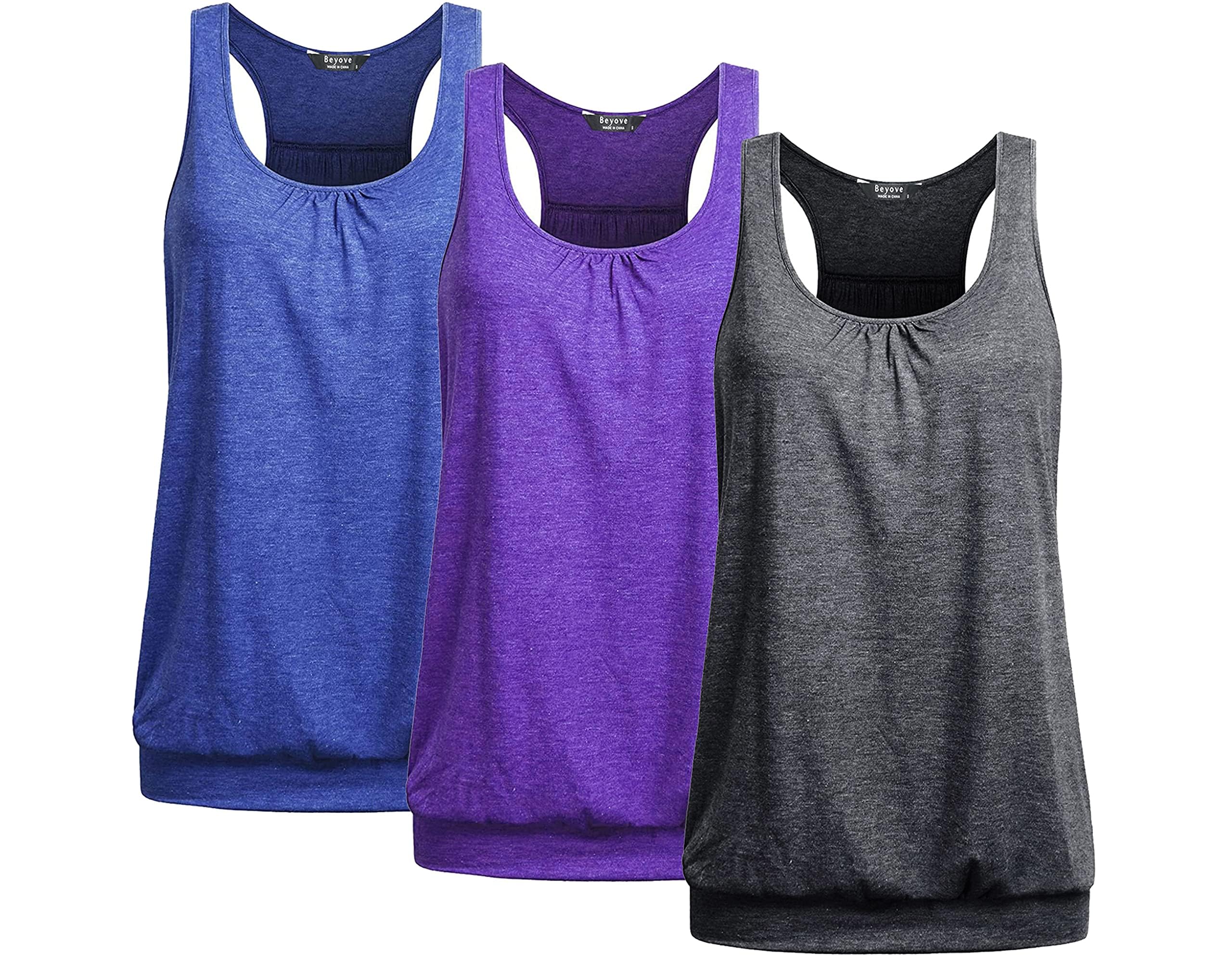Beyove Women’s 3-Pack Plus-Size Racerback Yoga Tank Tops